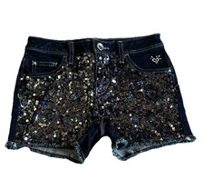 Justice Premium Sequined Sparkling Denim Girl's Size 14S Shorts Colorful EUC