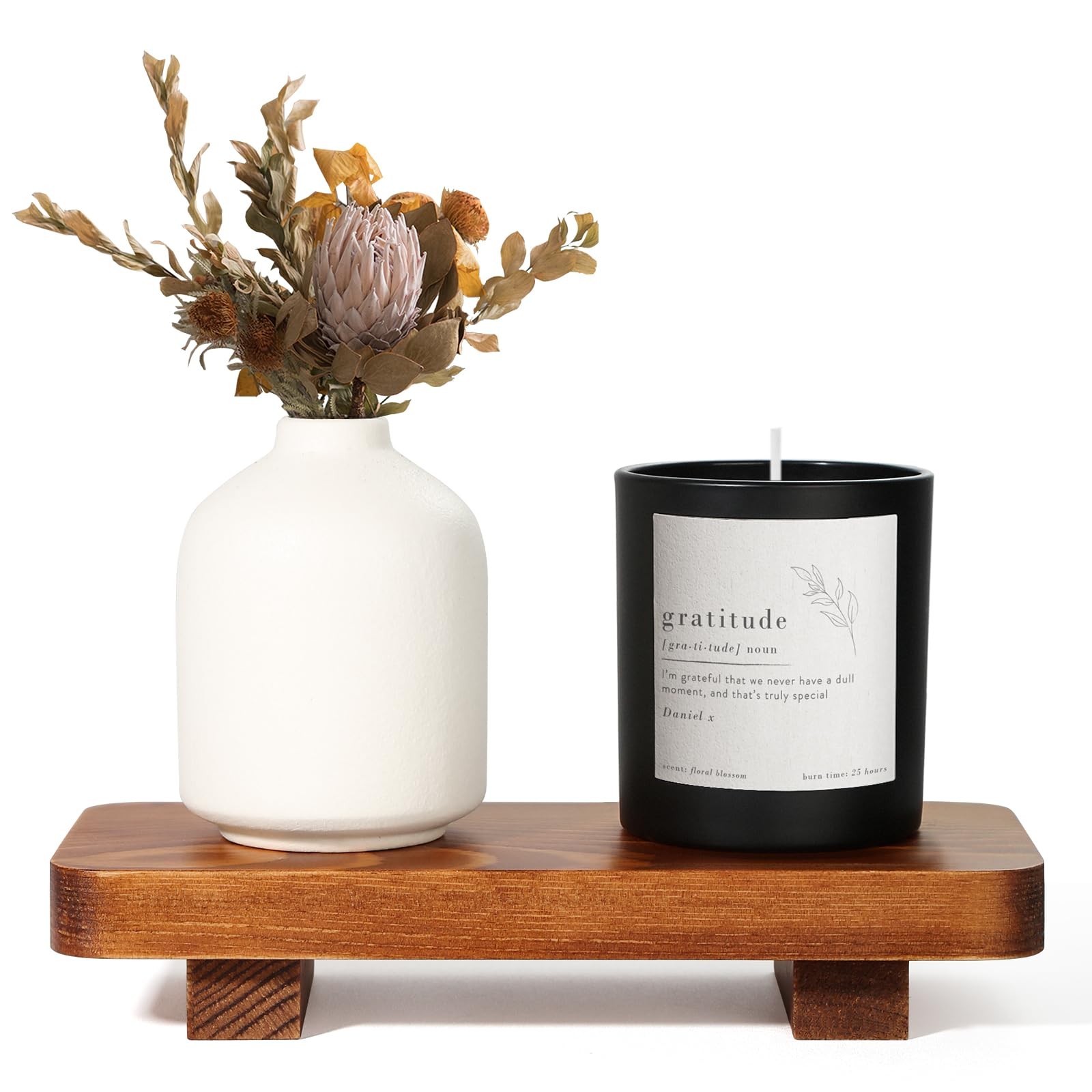 Rustic Wood Tray Pedestal Stand for Farmhouse Bathroom Decor