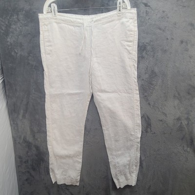 Island Imposter Mens M-32 White 100% Linen Pants Pockets Straight Leg Loose