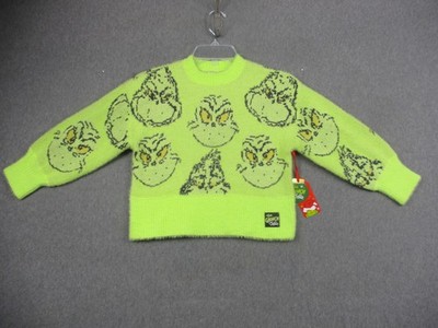 The Grinch Justice Sweater Girls XS 5/6 Green Fuzzy Christmas Pullover