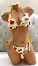 VICTORIA'S SECRET PINK SWIM Triangle Top/Tie Cheeky Bottom Fruit Slice SET M NEW