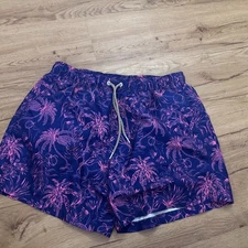 Boardies Swim Trunks Purple Palm Tree Lined, Drawstring Waist Medium