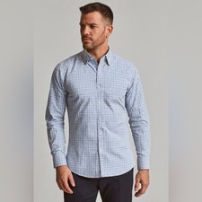 Bergamo New York Fitted Classic Blue Dress Shirt with Gingham Pattern L NWOT
