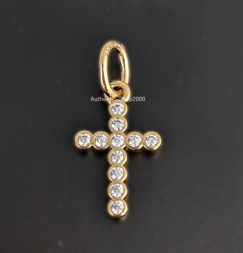 New 100% Authentic PANDORA 14k Gold P CZ Cross Dangle Charm Pendant ...