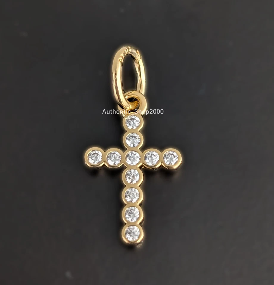 Nuevo Colgante Colgante 100% Auténtico Pandora Oro 14k Circonita cúbica Cruz Cuelga 764063C01 Foto 4 de 4