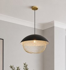 Black Gold Large Dome Shade Ceiling Fitting Pendant Light Industrial Modern 50cm