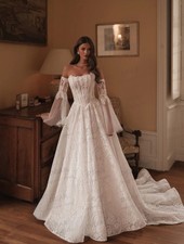 Exquisite Wedding Dresses A Line Women's Off Shoulder Flare Sleeve Bride Gowns
