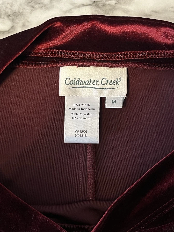 Coldwater Creek Women’s Sz Sm Velvet Maxi Dress Burgundy 3/4 Sleeve Holiday - Image 4 of 4