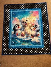 New Handmade Polar Bear  Penguins Baby Toddler Crib Quilt 55 x 47 inches