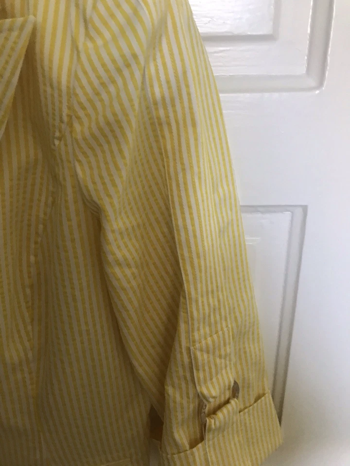 Chaqueta St John Knits Cadmio/Blanco Rayas Imitación Bolsillos Talla 14 Nueva con Etiquetas Foto 4 de 4