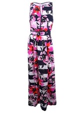 Vince Camuto Women's Floral-Print Striped Maxi Dress (2, Pink/Multi)