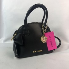 Betsey Johnson Satchel Bag Womens Black XOHOLLY Dome Bows Heart Charm NWT READ