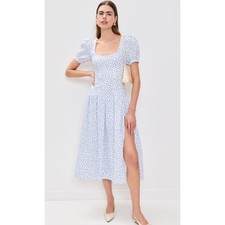 Reformation Coucou Linen Dress in Hanna Blue White Floral Size 0 100% Linen NWOT