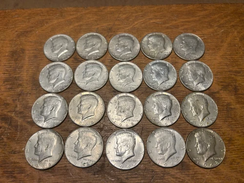 20 Kennedy 1966 & 1968 Half Dollars 40% Silver Very Good Condition