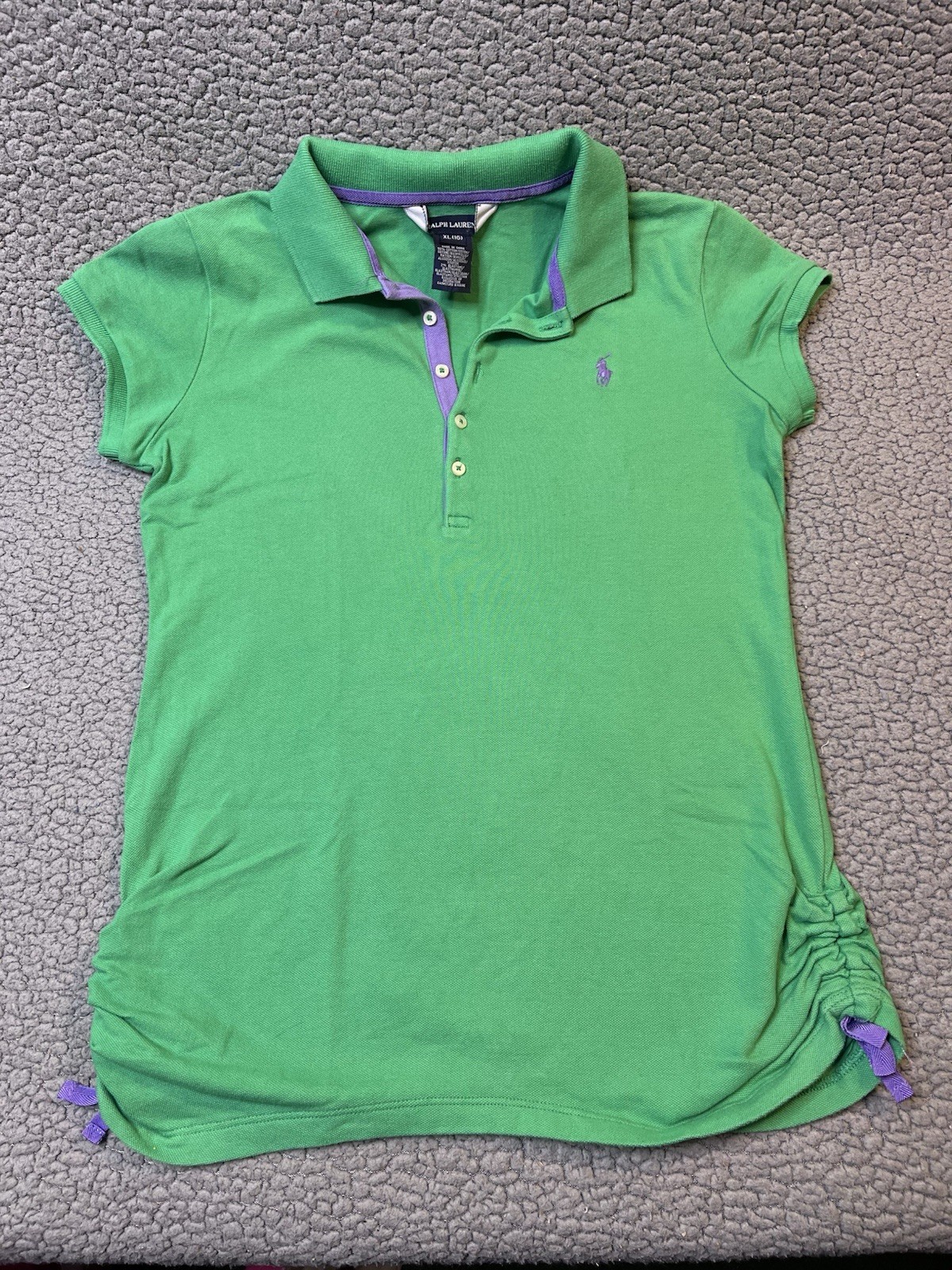 Ralph Lauren Polo Short Sleeve Blouse Girls Size XL Green And Purple 1/4 Button