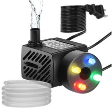 Mini Submersible Fountain Water Pump With LED Light 50GPH 3W Small Ultra Quie...