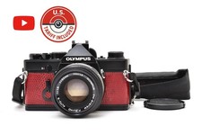 Exc 5 Olympus OM-1N 35mm Film Camera Red F.Zuiko Auto-S 50mm f/1.8 From JAPAN