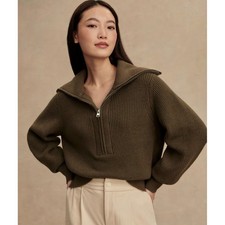 Varley Maura Half Zip Rib Knit Sweater Womens XS Olive Night Pullover Athleisure