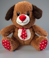 New Sitting Puppy Dog Plush Brown 9.5 Super Soft Red Tie Eco-Friendly