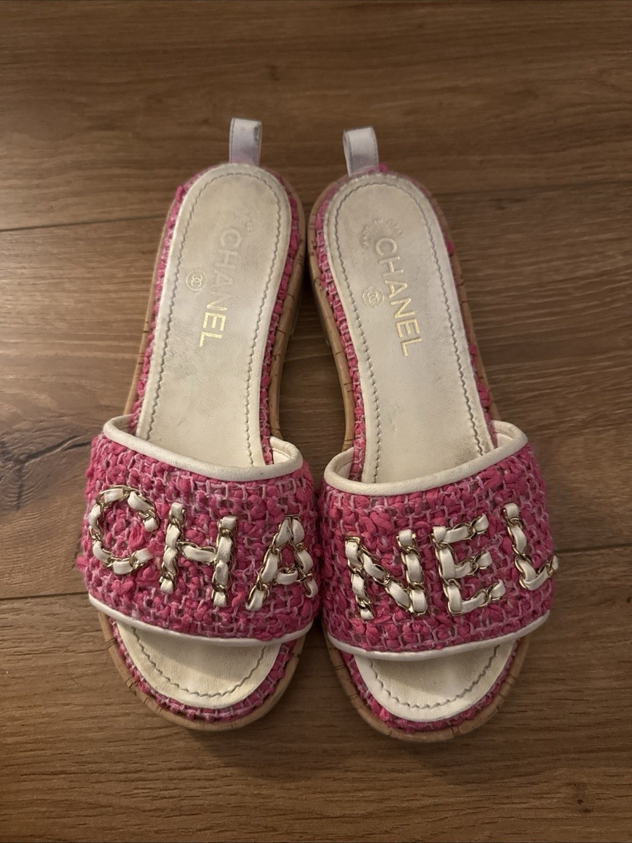 chanel pink tweed chanel tweed slippers
