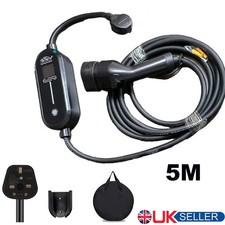 Portable Type 2 EV Charger 3.5kW 5m Cable UK Plug IP66 Safety Protections Black
