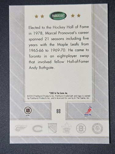 03-04 Parkhurst Original 6 Marcel Pronovost 🚨🚨🚨 Enshrined Toronto Maple Leafs - Picture 2 of 2