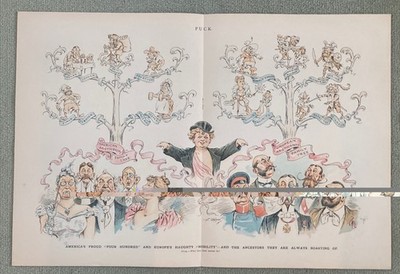 1893 Puck Cartoon with U. S. and European Aristocracy's Unsavory Family Trees