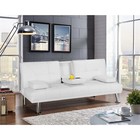 Modern White Faux Leather Futon with Cupholders and Pillows, White