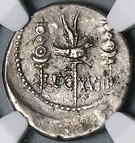 32 BC NGC Ch VF Marc Antony Denarius Legion XVIII Roman Galley (25042001D) - Imagen 2 de 6