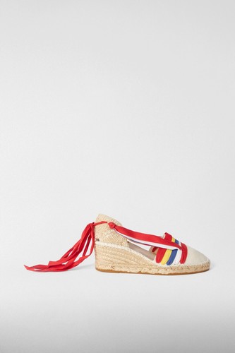 Platform Striped Espadrilles with Red Straps – Size 40