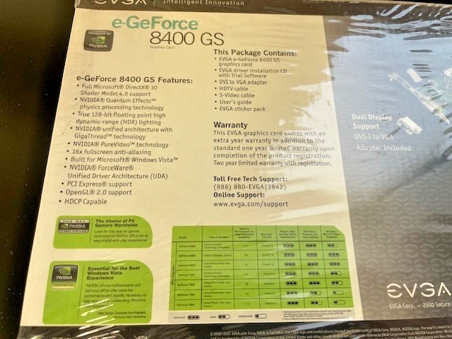 NEW! Sealed! Nvidia EVGA e-GeForce 8400 GS PCI-E Graphics Video Card 256MB HDCP - Image 2 of 4