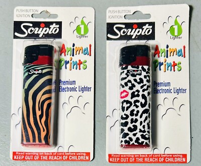 Lot-2 Scripto Premium Electronic Lighter ANIMAL PRINTS Push Button Ignition New