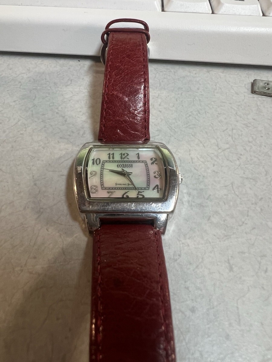 Ecclissi Watch Sterling Silver Case Red Leather Band Needs  display picture 2