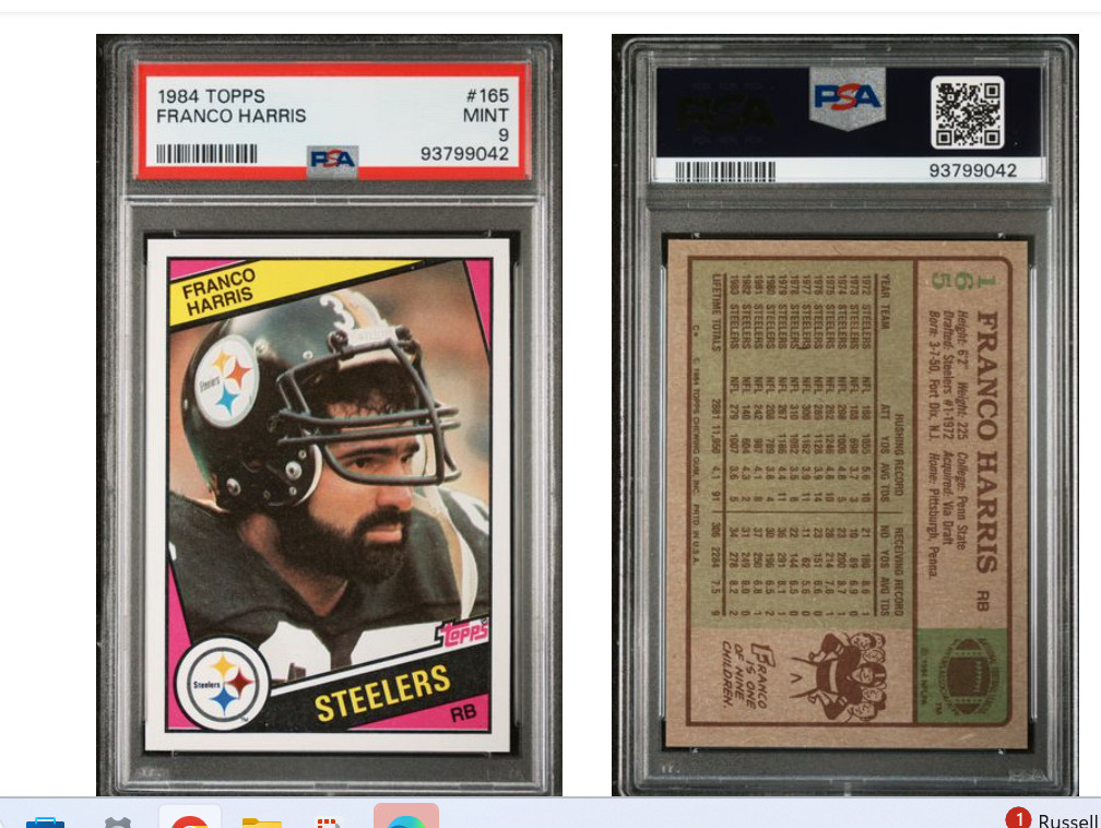 1984 Topps Football - #165 Franco Harris Steelers HOF PSA 9 MINT