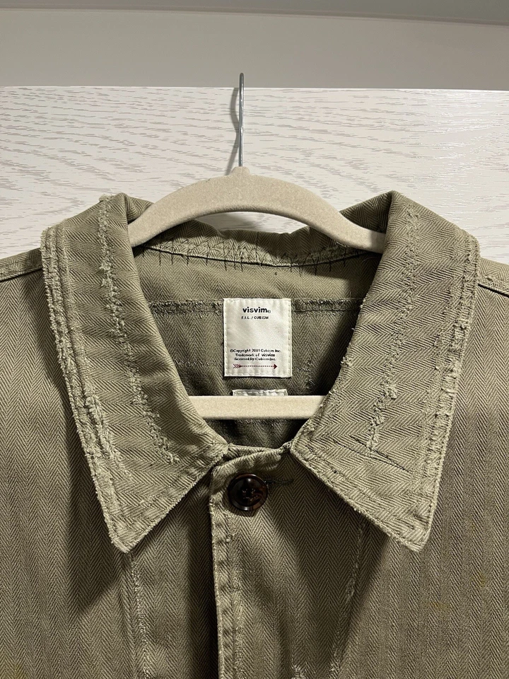 Chaqueta Visvim Benny Crash color caqui retazos envejecidos Japón ligera M para hombre Foto 2 de 4