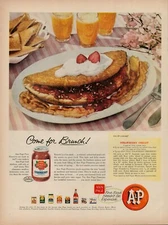 1957 A&P Supermarket Grocery Store Vintage Print Ad Strawberry Omelet Recipe USA