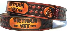 VIETNAM VET 1964-1975 EAGLE FLAG MILITARY GENUINE COWHIDE LEATHER BELT USA MADE