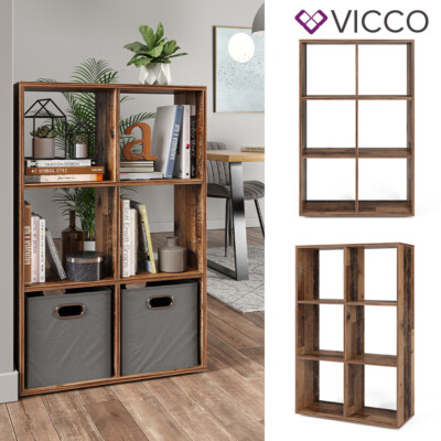 Bibliothèque Vicco 6 Compartiments Noir – étagère Séparatrice Pièce MDF