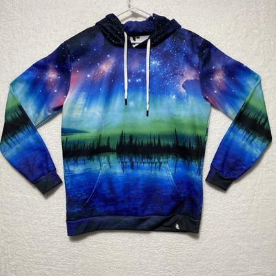 NWOT Mens i HEART RAVES Size 3XL 3D Print Pullover Northern Lights Galaxy Hoodie