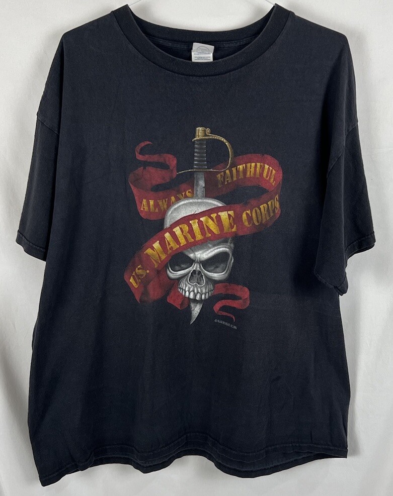 Vintage USA US Marine Corps T Shirt Beautiful Fader Skull 2XL | eBay