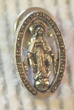 Miraculous Medal Lapel Pin Virgin Mary Small Silver Tone Catholic