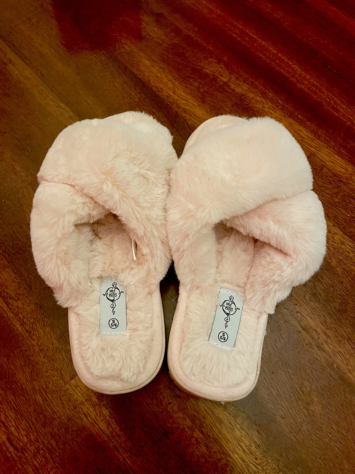 SAOLA Sole Mates Pantofole Invernali Rosa Morbide Peluche Pelliccia Punta Aperta M (5 6) Indossate Una Volta