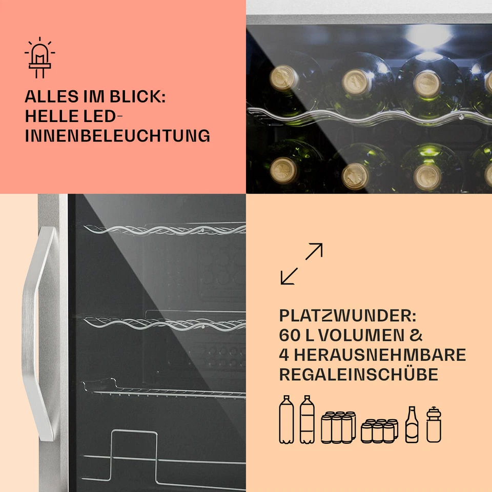 Getränkekühlschrank XL 60l Bierkühlschrank Flaschenkühlschrank Weinkühlschrank - Bild 4 von 4