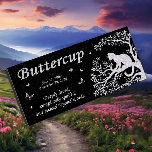 Personalized Cat Memorial - Granite Stone Pet Grave Marker - 6x12 - Buttercup - Picture 3 of 10