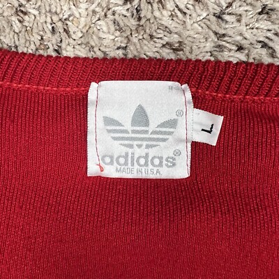 Vintage 80s Adidas Staff V-Neck Knit Red Sweater Adult Large