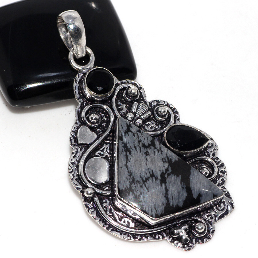 Snowflake Obsidian Black Onyx Jewellery Pendant Handmade Gemstone Size 2.3