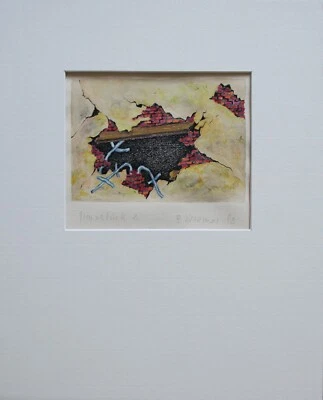 Aquarell Gemälde Farbstift Mauerstück 2 Barbara Kraemer Signiert Datiert 1992 - Bild 1 von 4