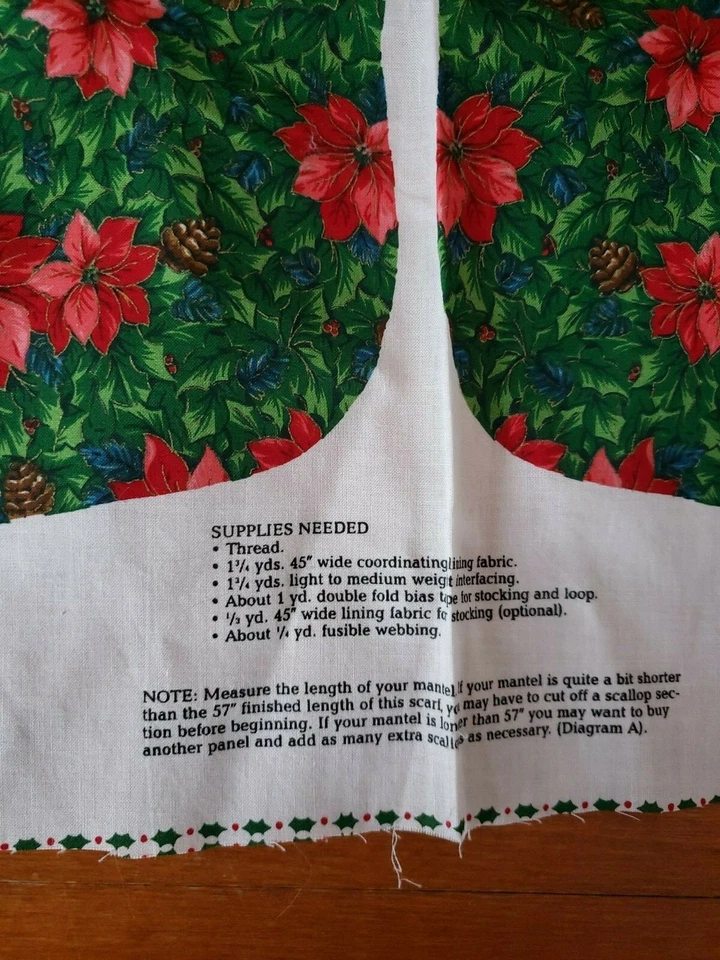 New Cotton Cut & Sew Fabric Christmas Holiday Mantel Scarf Red Green Scallop - Image 2 of 4