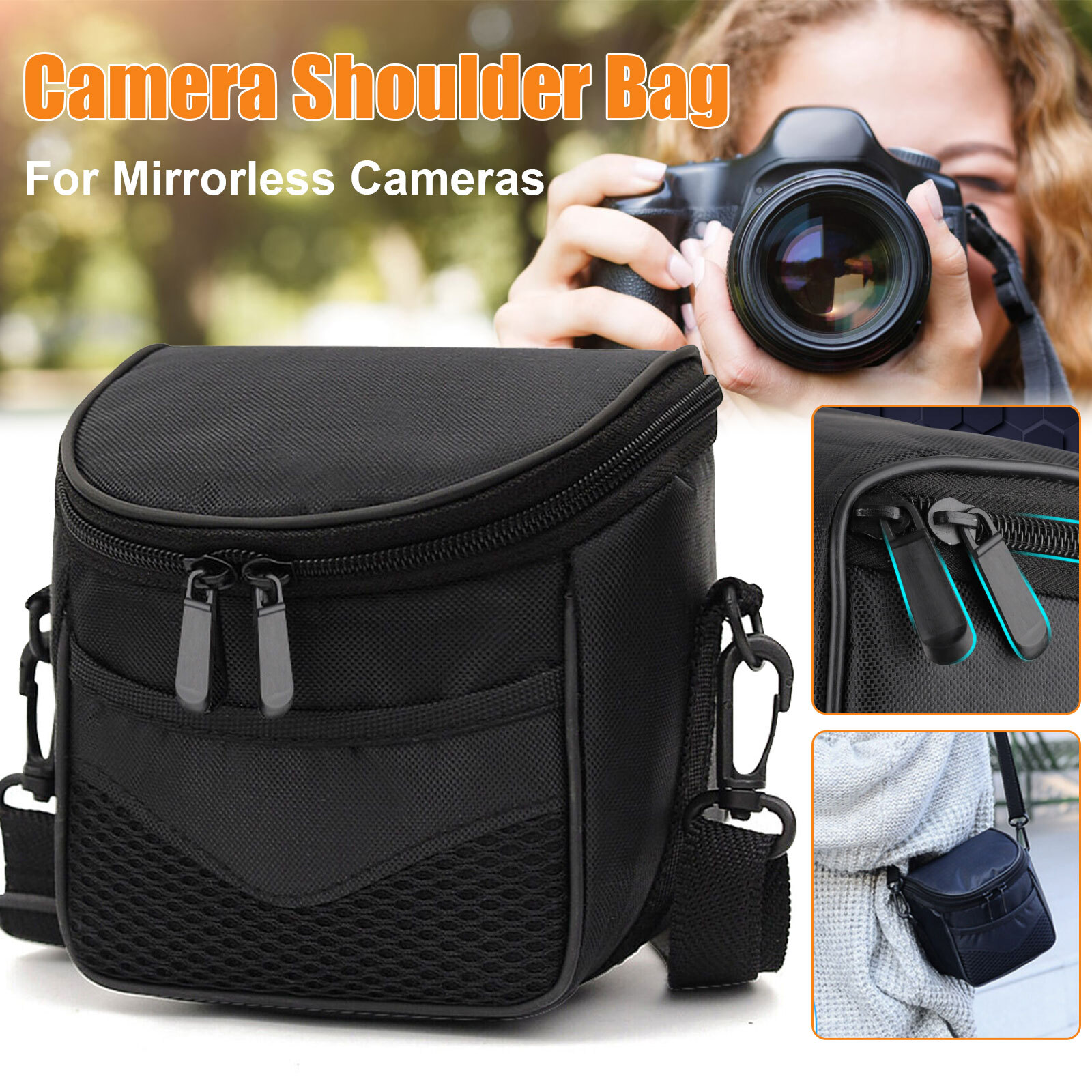 Small Camera Shoulder Bag Protective Adjustable Zipper Pack Multiple