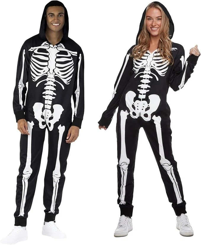 Men`s Skeleton Costume Adult One Piece Halloween Pajama Jumpsuit M - XXL - Image 3 of 4